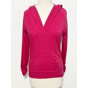 Puma‎ Women's Long Sleeve V Neck Pullover Hoodie Sweatshirt Pink Size Small